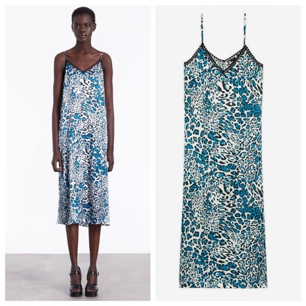 The Kooples Leopard Blue and Black Patterned Midi Dress